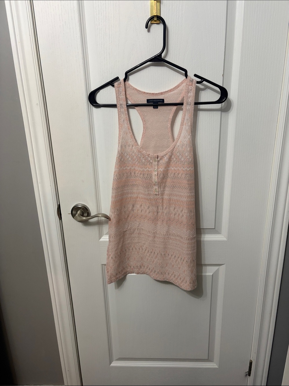 American Eagle Light Pink Knit Racerback Tank Top - 3-Button Front
